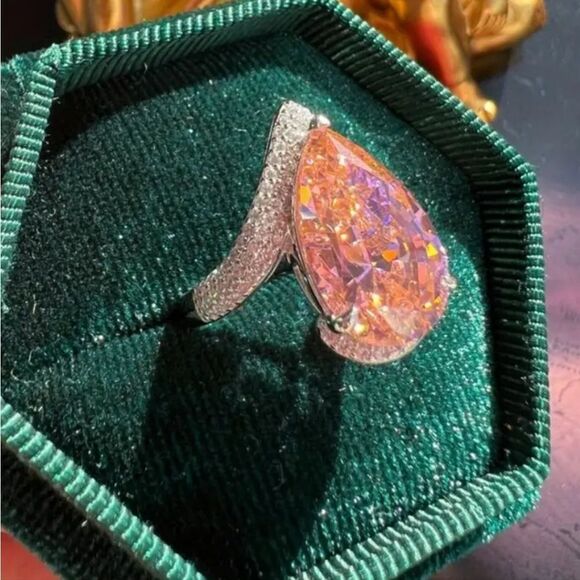 Pink water drop diamond ring sz 8 - Picture 6 of 6